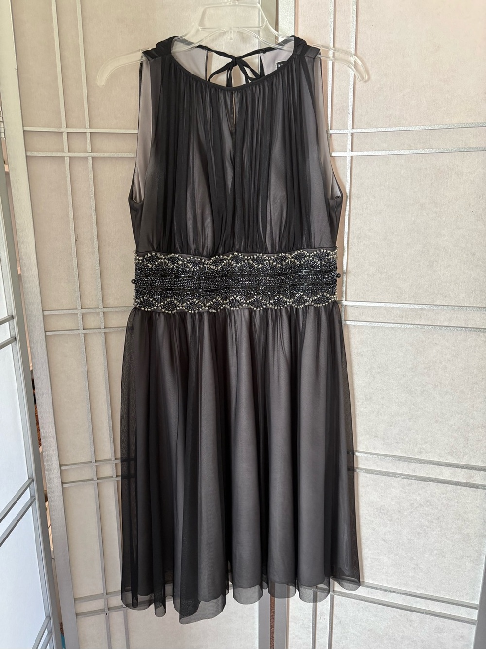 JS Boutique Black Beaded Waist Midi Dress